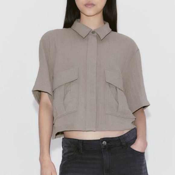H&M Cargo Shirt | Size: MEDIUM | color: Taupe - Picture 4 of 8